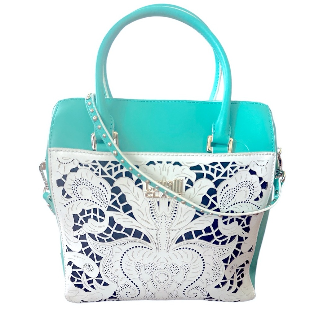 Cavalli Class Turquoise and White Laser-Cut Tote